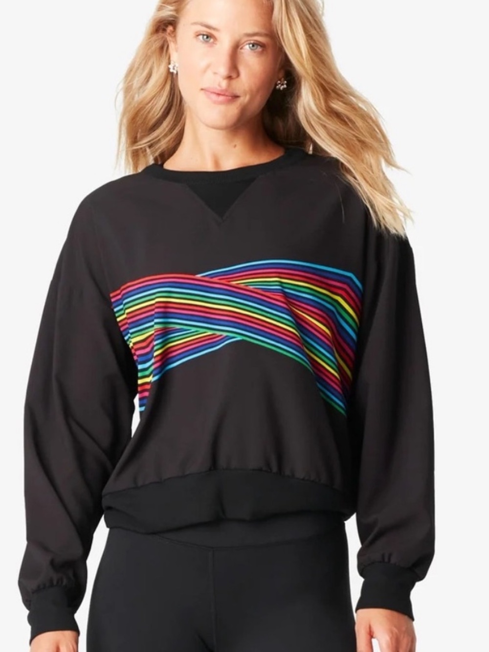 Terez Vision Rainbow Stripe Windbreaker Crop Top S